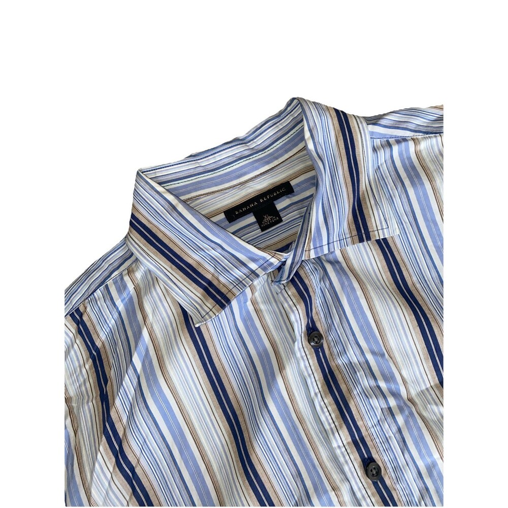 Banana Republic Shirt Mens XL Blue Striped Short Sleeve Button Up
